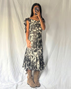 Vintage Long Silk Ruffle Dress