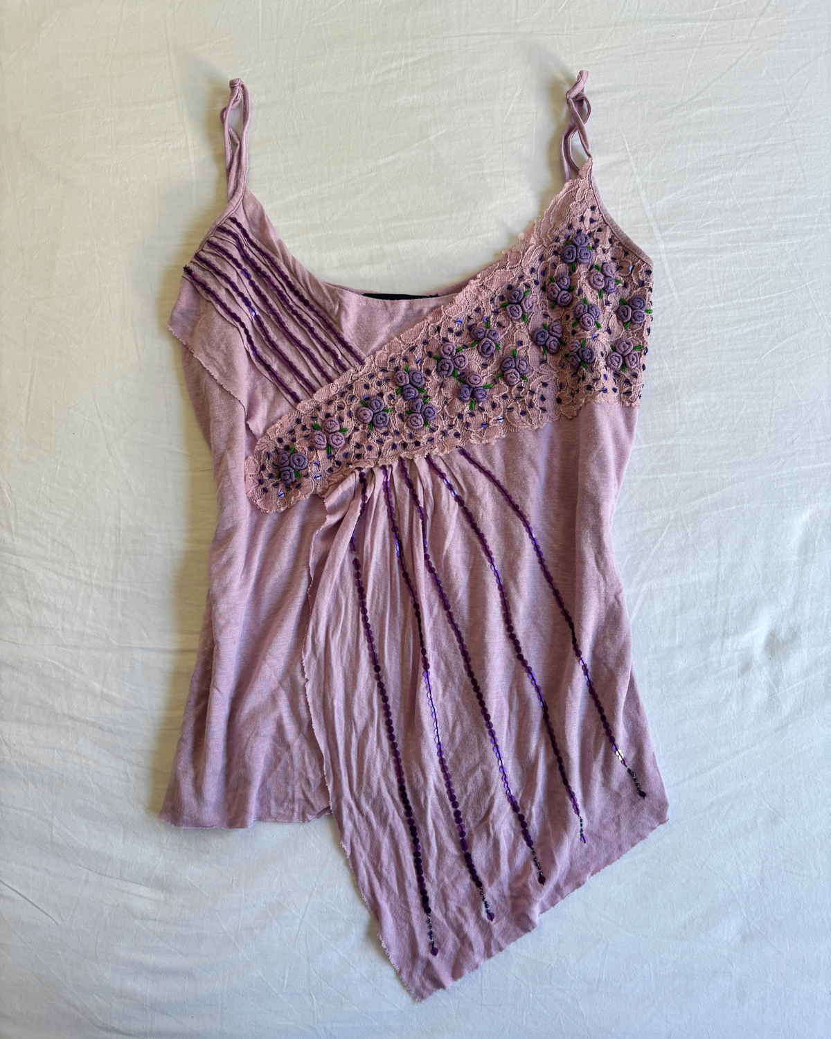 Vintage 2000s' Asymmetric Pink Sequin Cami