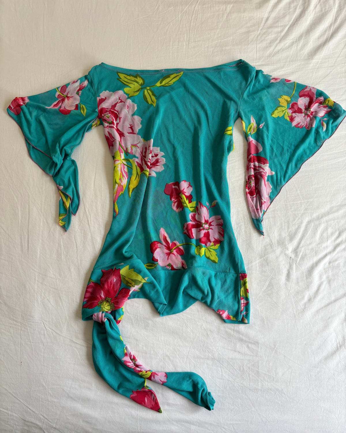 Vintage 00's Teal Floral Boatneck Top