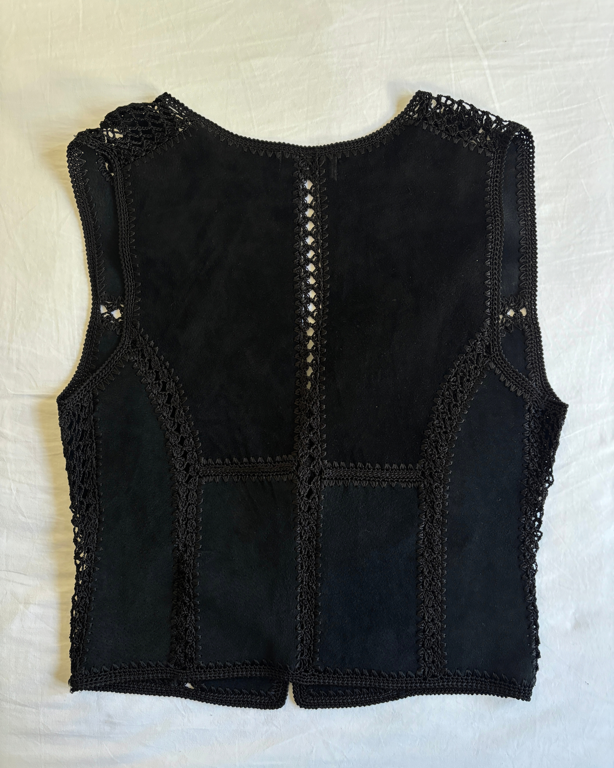 Vintage Suede Crochet Trim Vest