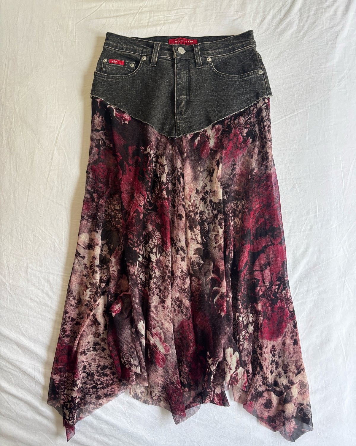 2000's Denim Fabric Mix Midi Skirt