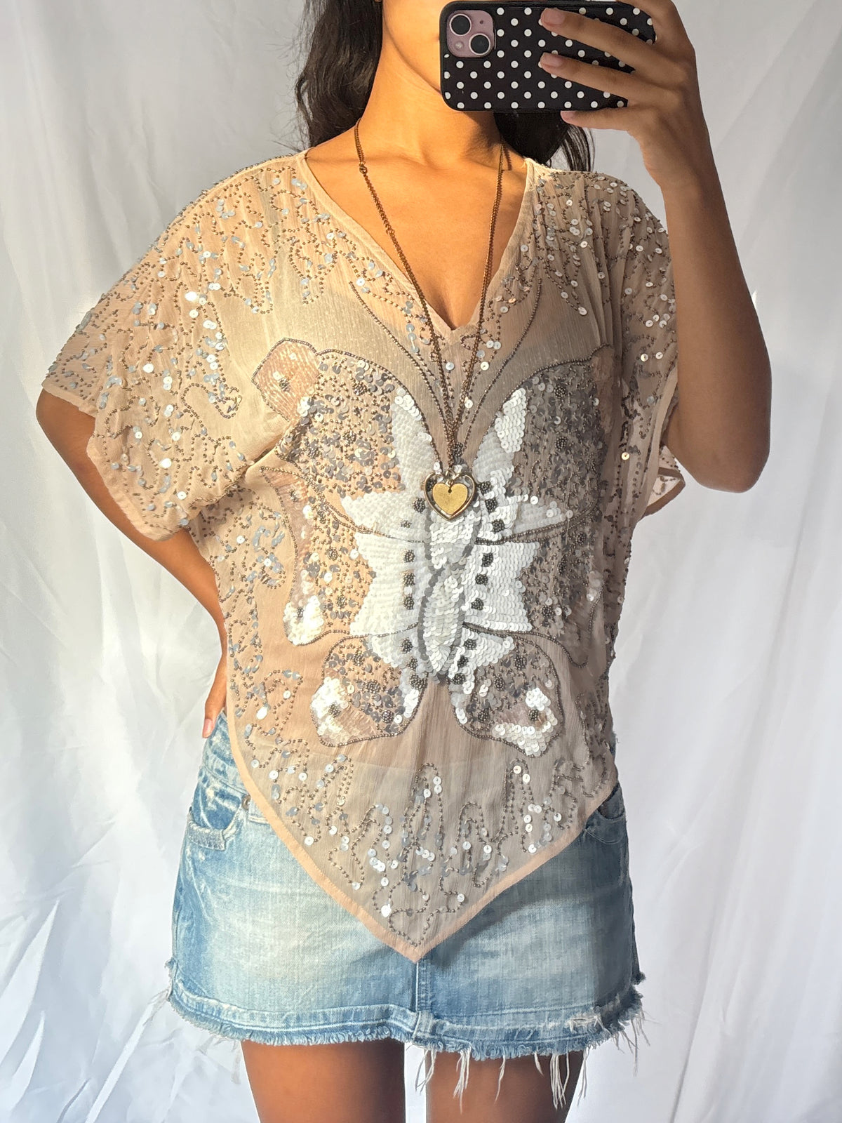 Vintage 00's Beaded Sequin Butterfly Top