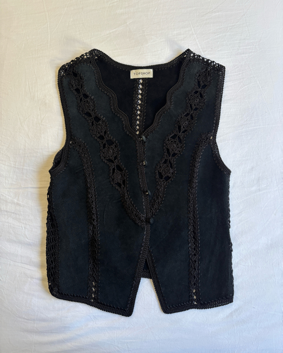 Vintage Suede Crochet Trim Vest