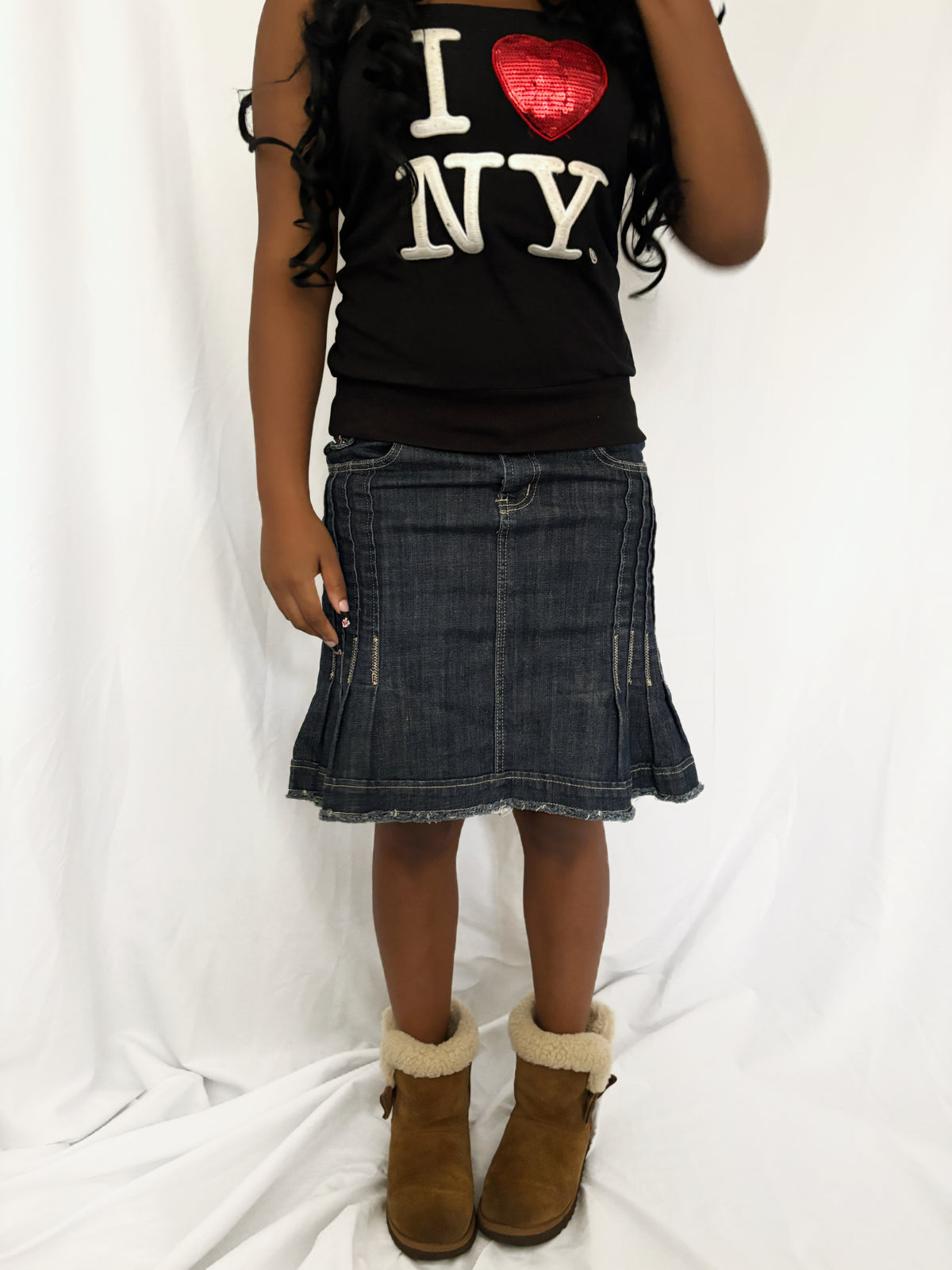 Vintage Low Rise Structured Denim Midi Skirt