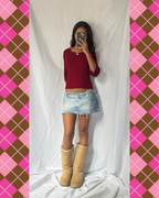 Vintage Red Buckle Knit Top