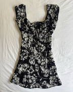 Vintage 00's Black Floral Milkmaid Mini Dress
