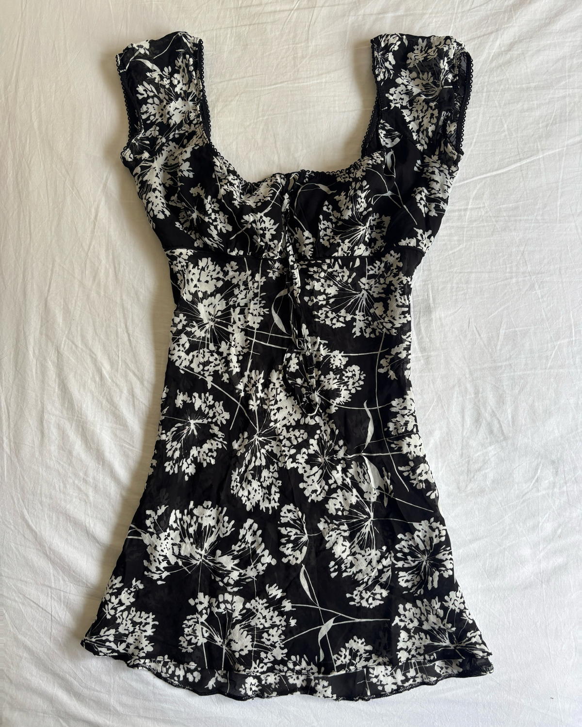 Vintage 00's Black Floral Milkmaid Mini Dress