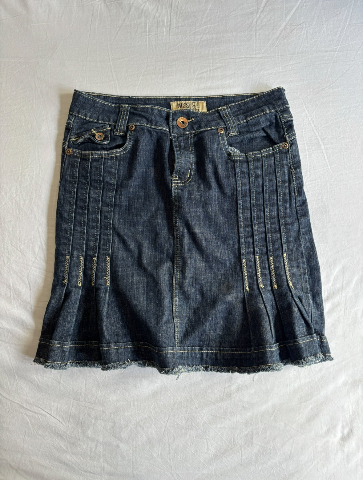 Vintage Low Rise Structured Denim Midi Skirt