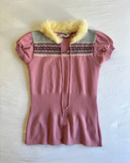 2000's Fur Collar Knit Top