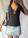 Vintage 00's Black 3/4 Sleeve Basic Top