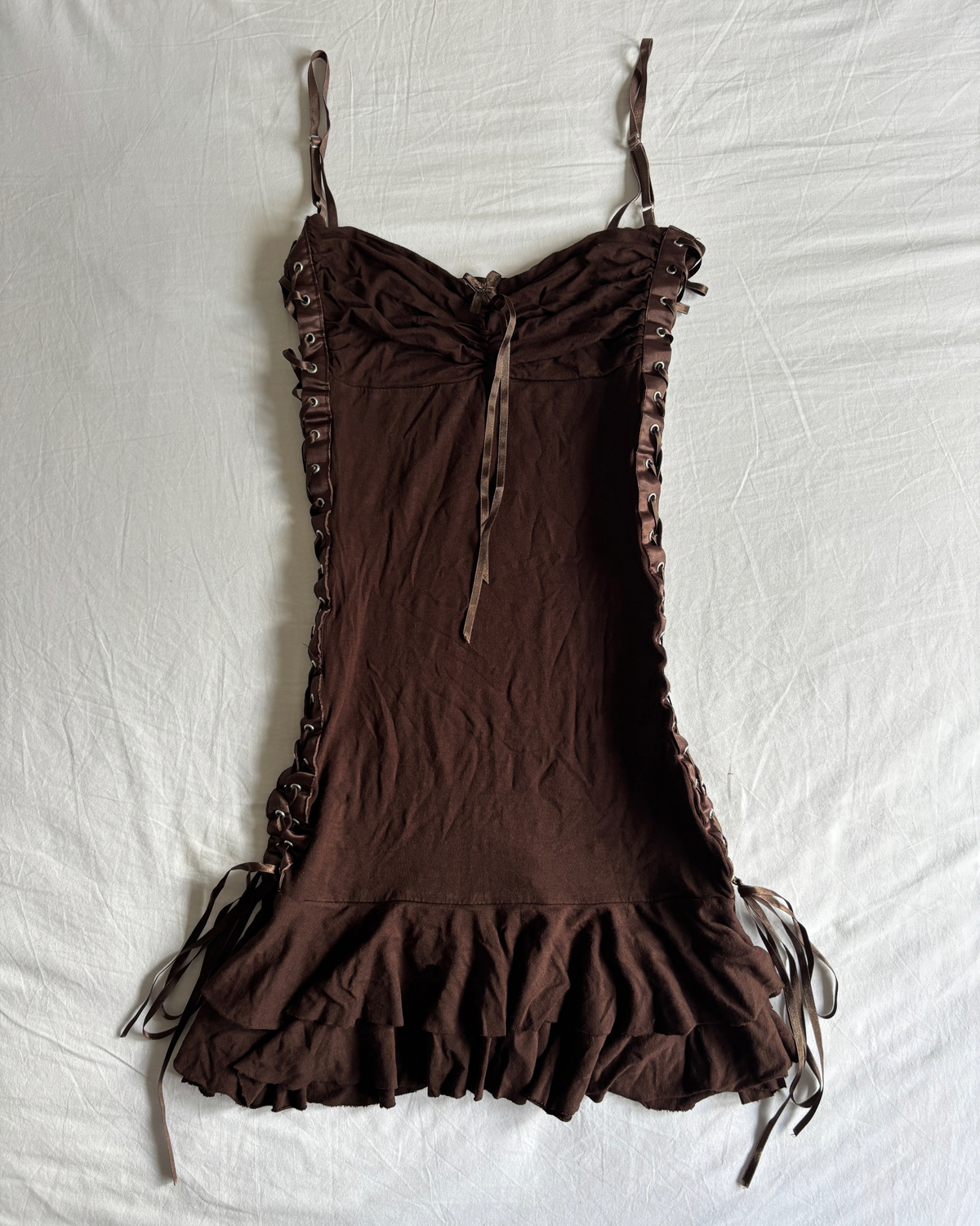Vintage 00's Chocolate Brown Lace Up Mini Dress