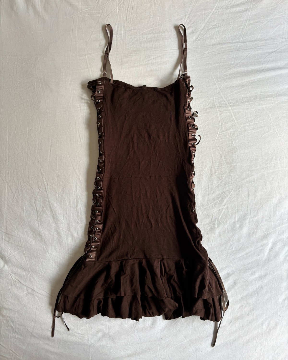 Vintage 00's Chocolate Brown Lace Up Mini Dress