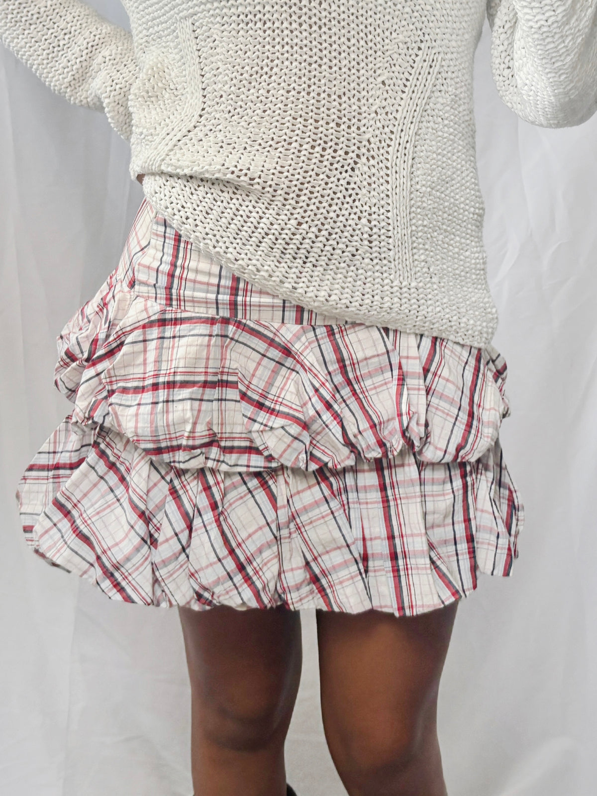 Vintage Red Check Ruffle Mini Skirt