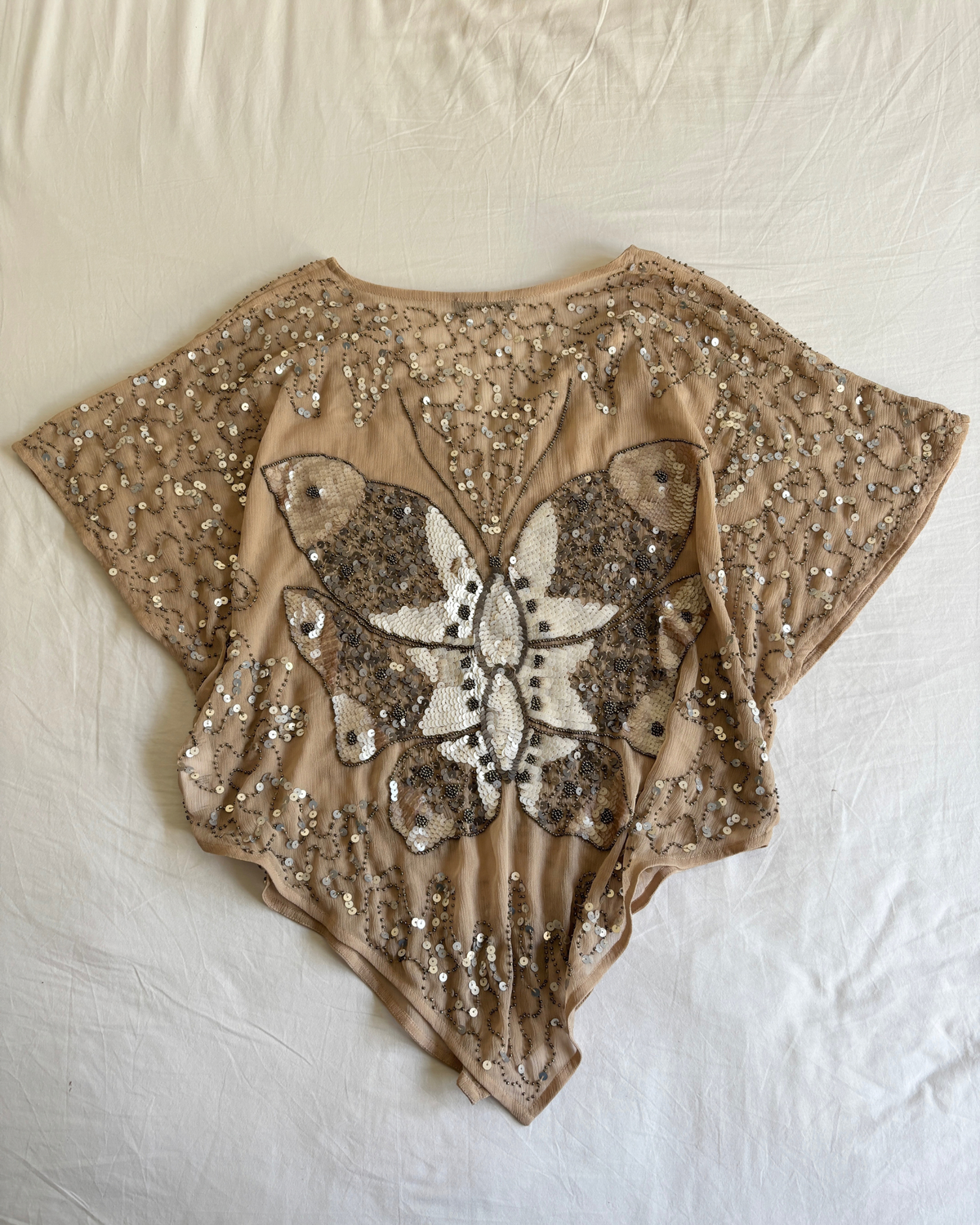 Vintage 00's Beaded Sequin Butterfly Top