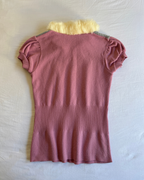 2000's Fur Collar Knit Top