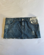 Vintage Lace Embroidered Denim Mini Skirt