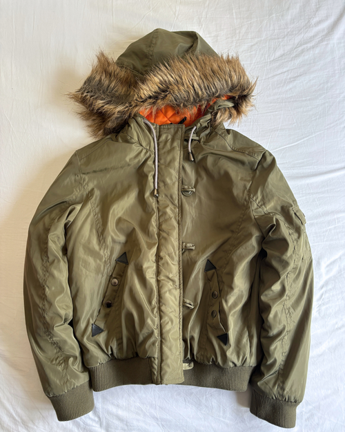 2000's Khaki Hooded Bomber Jacket