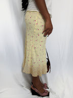 Vintage 00's Baby Yellow Floral Midi Skirt