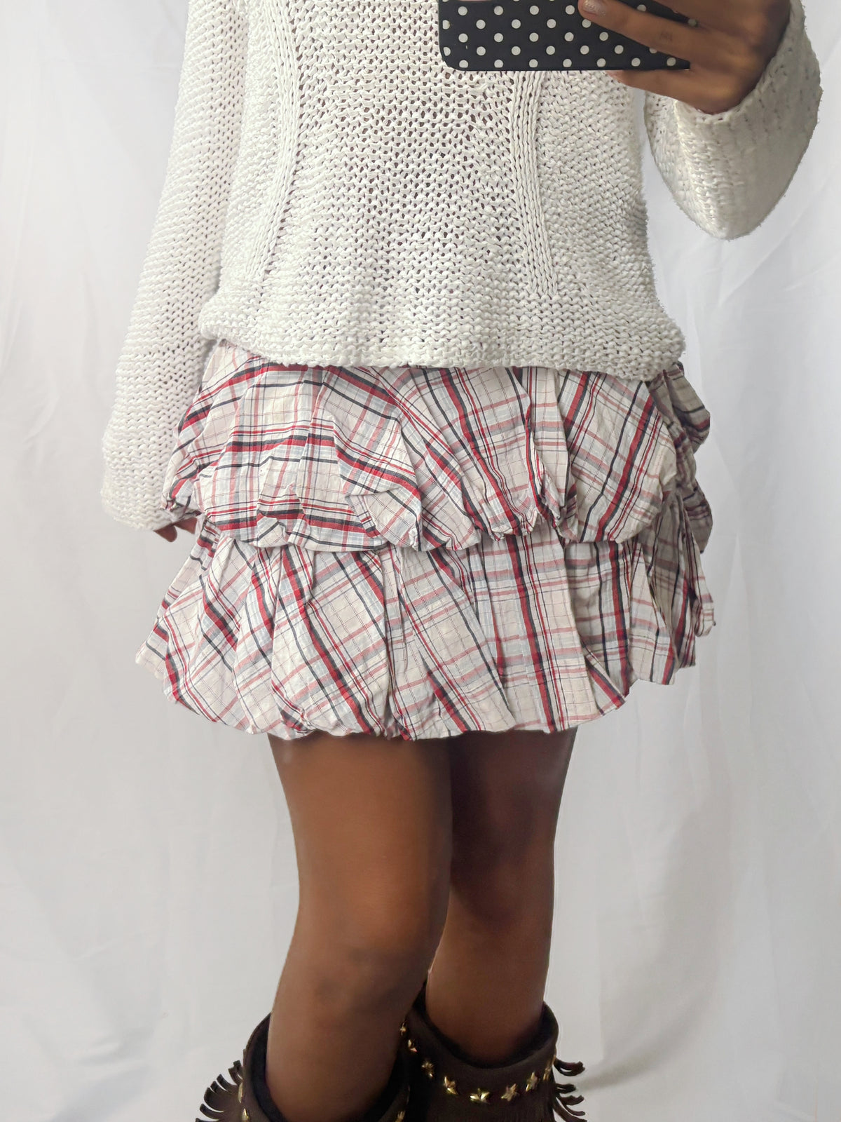 Vintage Red Check Ruffle Mini Skirt