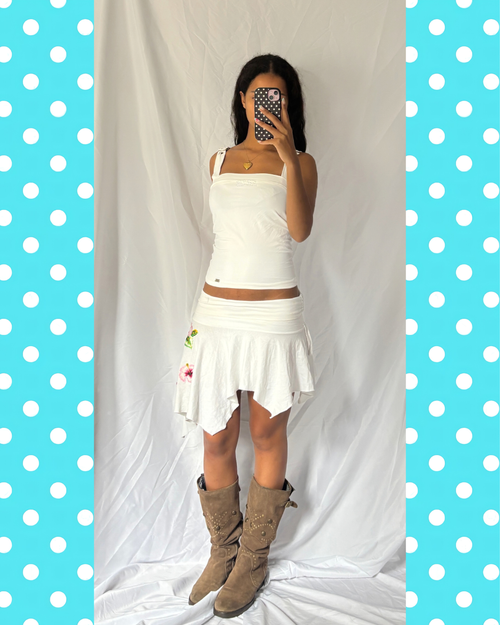 2000's Floral Rhinestone White Asymmetric Set