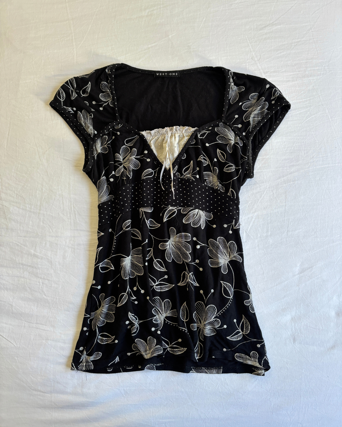 Vintage 00's Black Milkmaid Floral Top