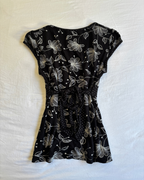 Vintage 00's Black Milkmaid Floral Top
