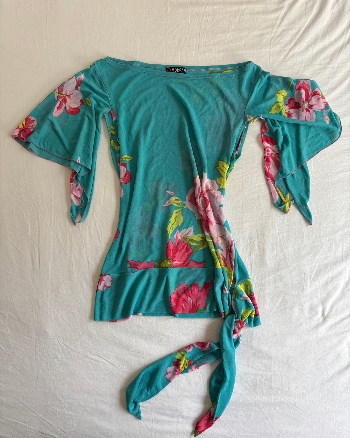 Vintage 00's Teal Floral Boatneck Top