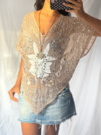 Vintage 00's Beaded Sequin Butterfly Top