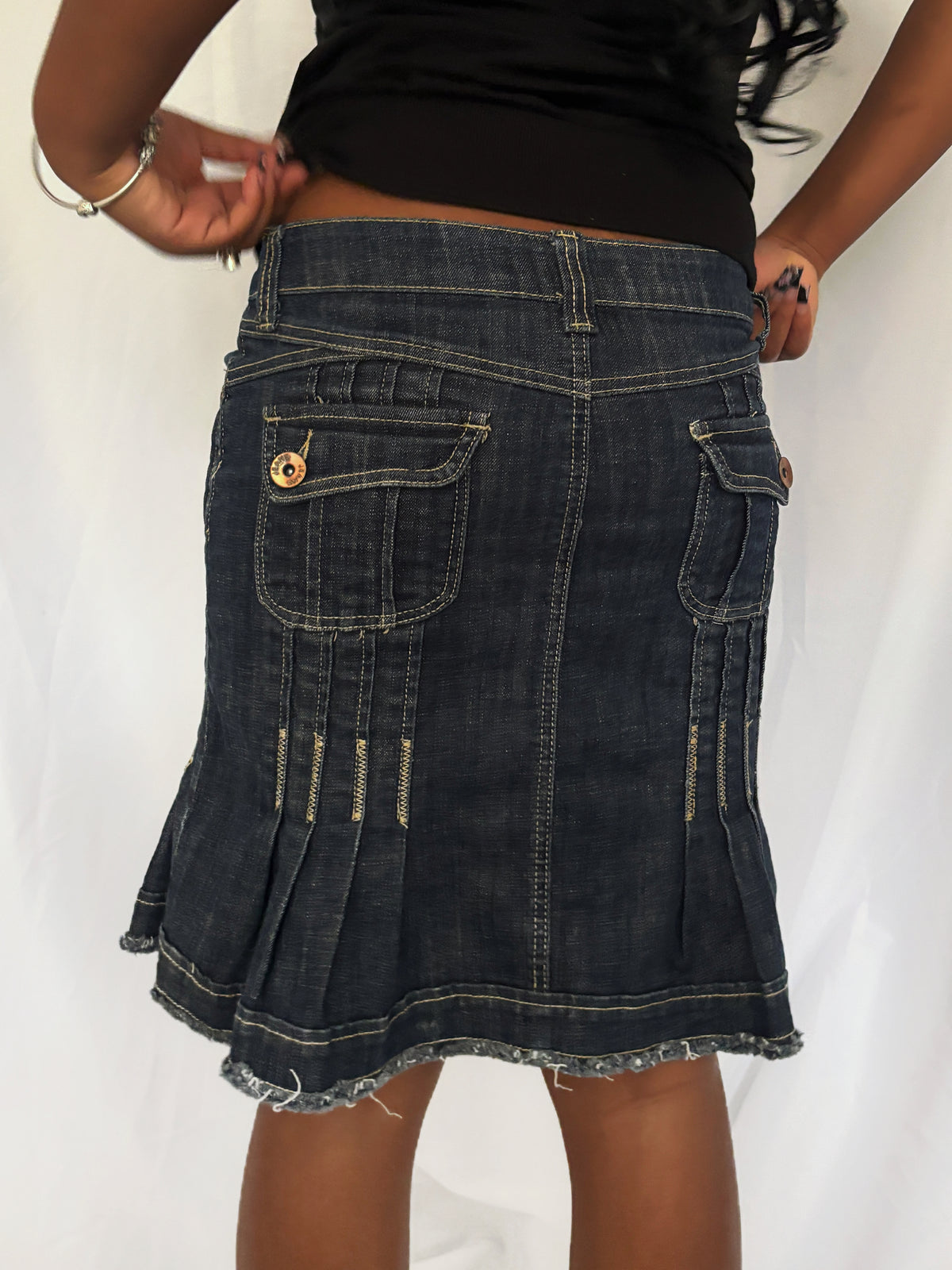 Vintage Low Rise Structured Denim Midi Skirt