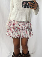 Vintage Red Check Ruffle Mini Skirt