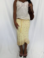 Vintage 00's Baby Yellow Floral Midi Skirt