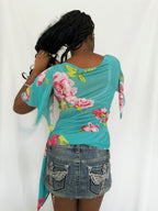 Vintage 00's Teal Floral Boatneck Top