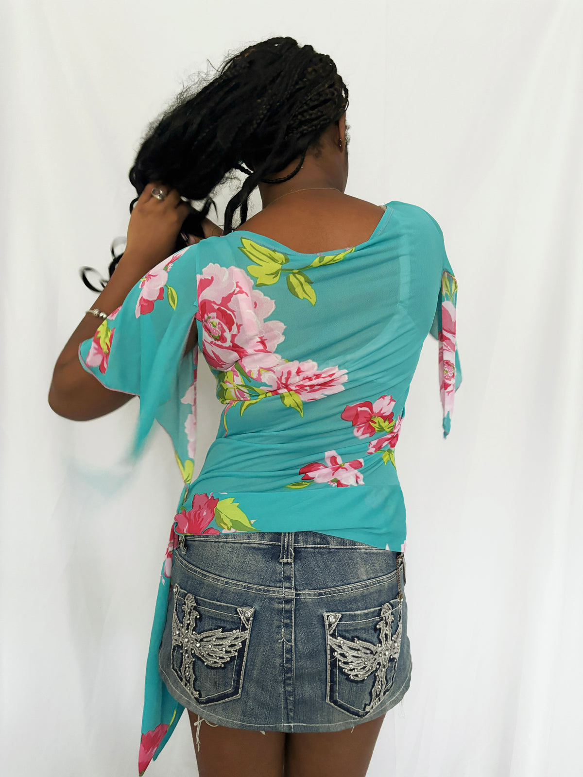 Vintage 00's Teal Floral Boatneck Top