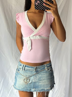 Vintage 2000's V Neck Bow Top