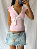 Vintage 2000's V Neck Bow Top