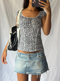 Vintage 00s Leopard Print Milkmaid Top