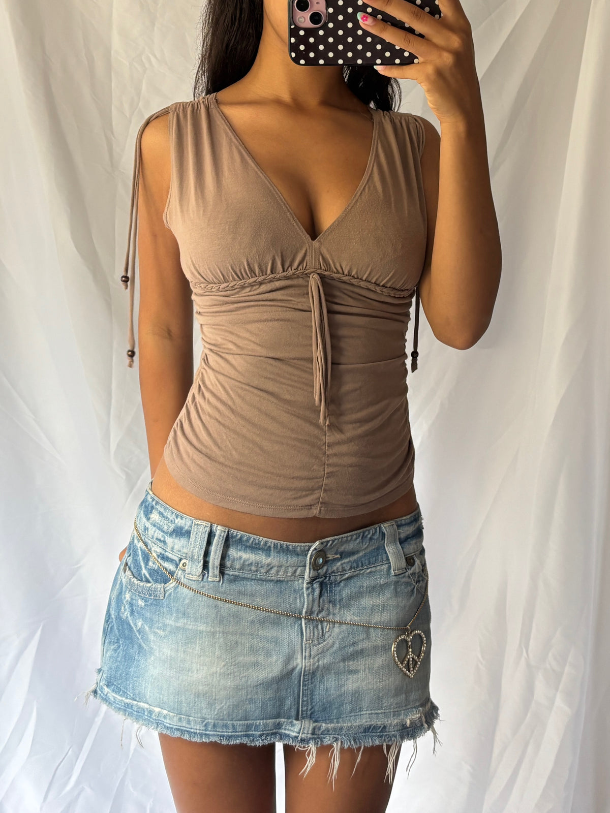 Vintage 2000's Brown Ruched Cami Top
