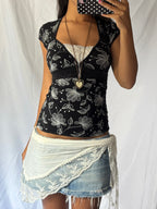 Vintage 00's Black Milkmaid Floral Top