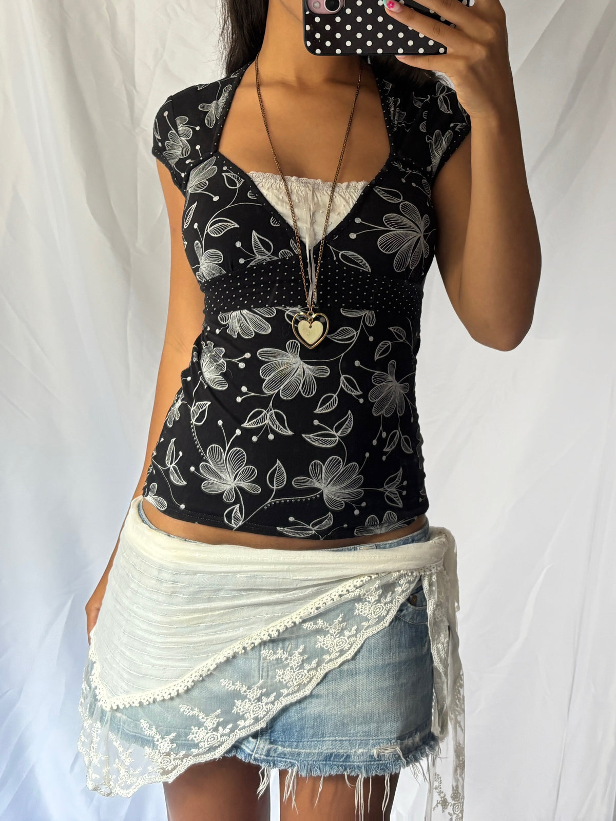 Vintage 00's Black Milkmaid Floral Top