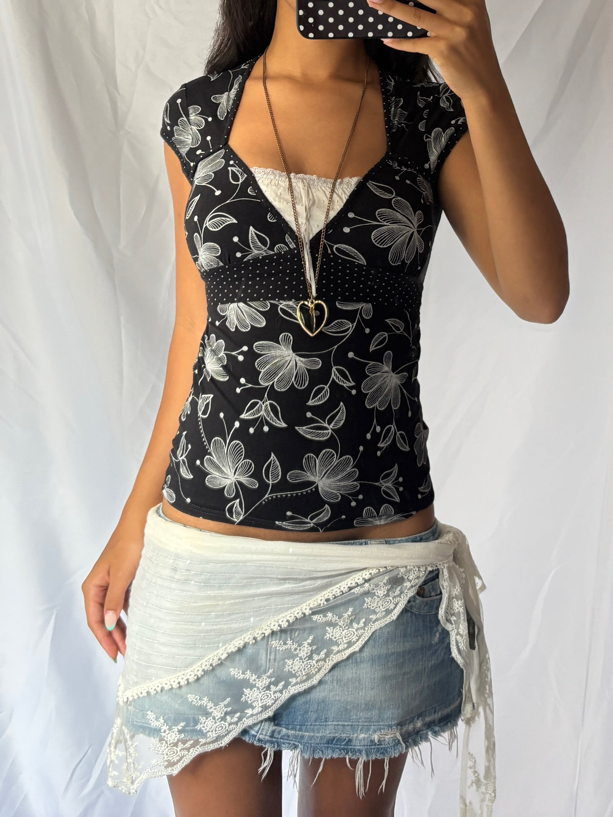 Vintage 00's Black Milkmaid Floral Top