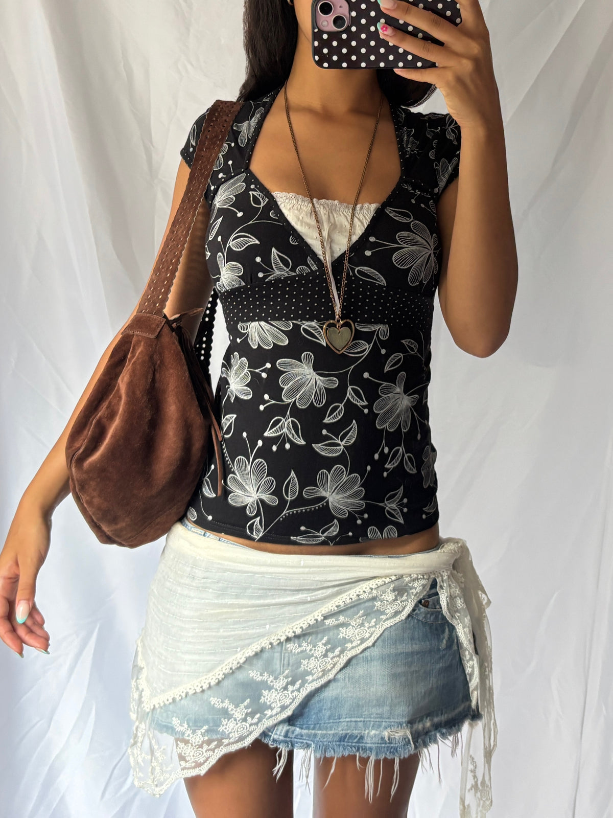 Vintage 00's Black Milkmaid Floral Top