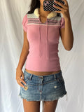 2000's Fur Collar Knit Top