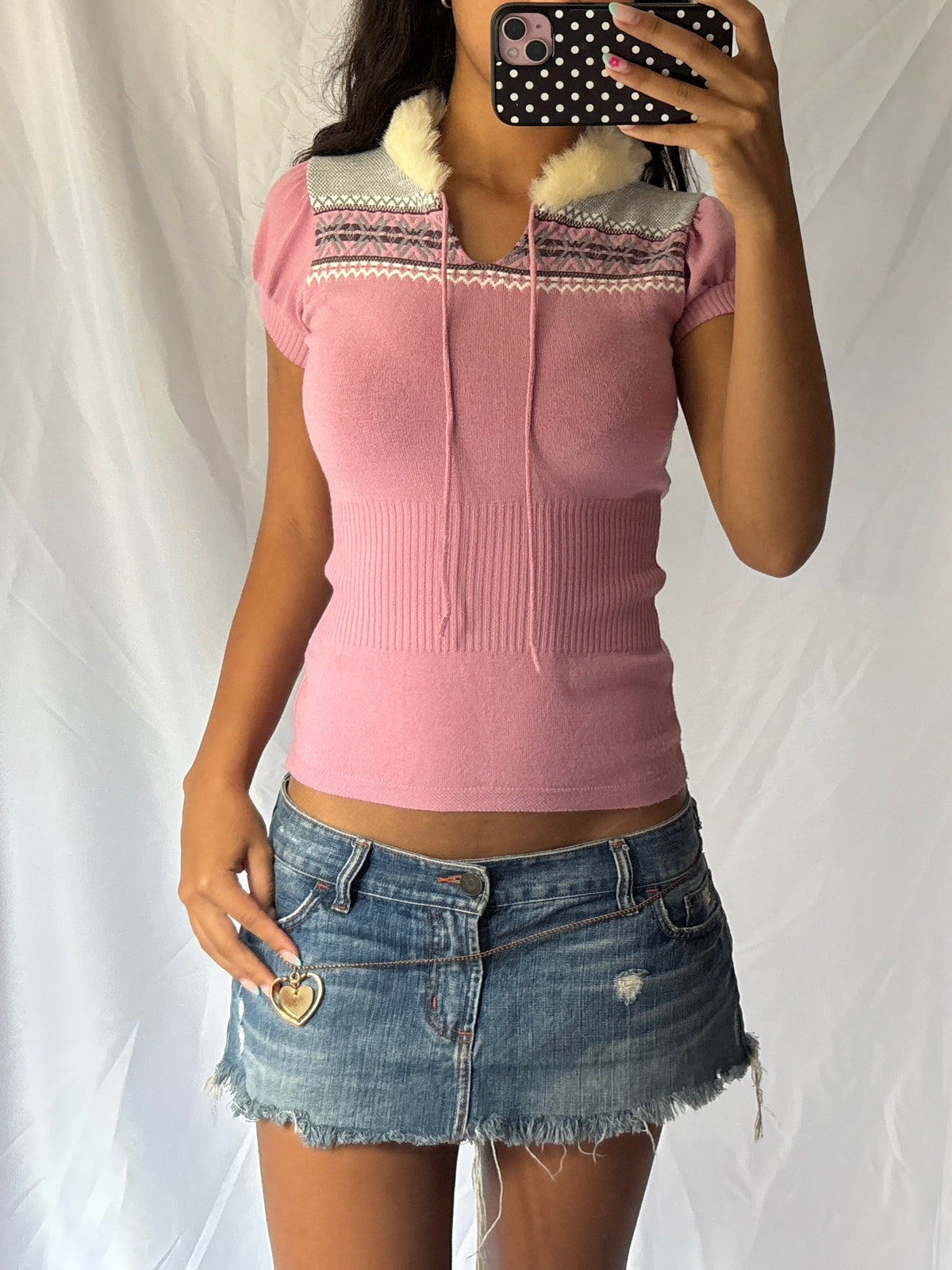 2000's Fur Collar Knit Top