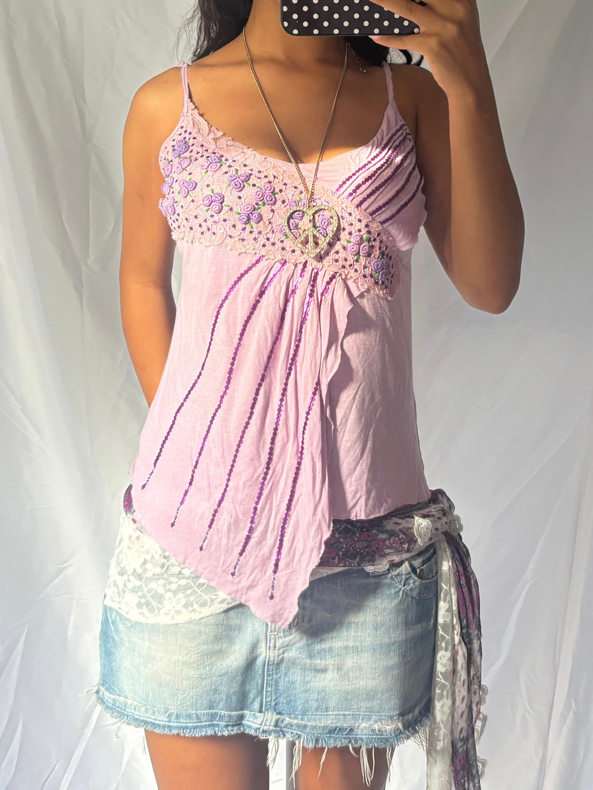 Vintage 2000s' Asymmetric Pink Sequin Cami