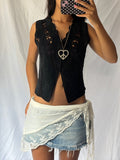 Vintage Suede Crochet Trim Vest