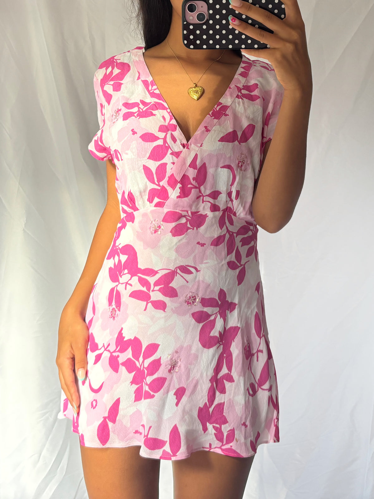 Vintage Pink Sequin Wrap Mini Dress