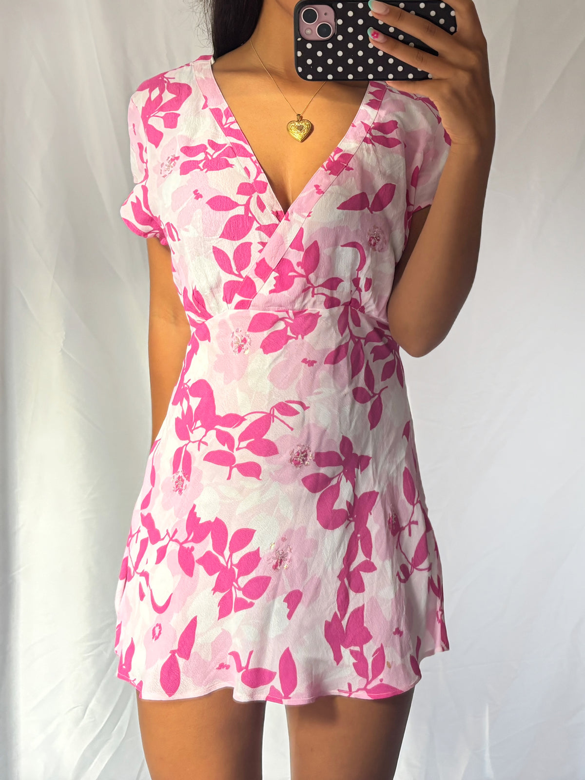 Vintage Pink Sequin Wrap Mini Dress