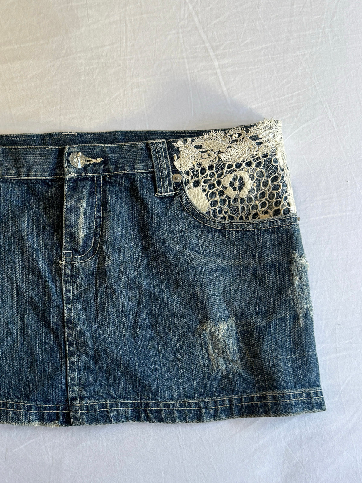 Vintage Lace Embroidered Denim Mini Skirt