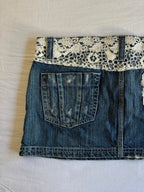 Vintage Lace Embroidered Denim Mini Skirt