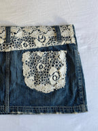 Vintage Lace Embroidered Denim Mini Skirt